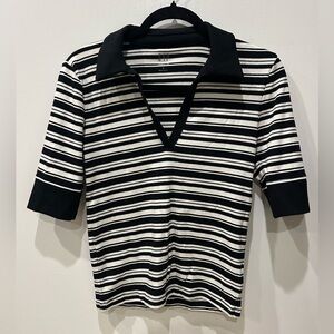 Gap Black and White Striped Modern Polo